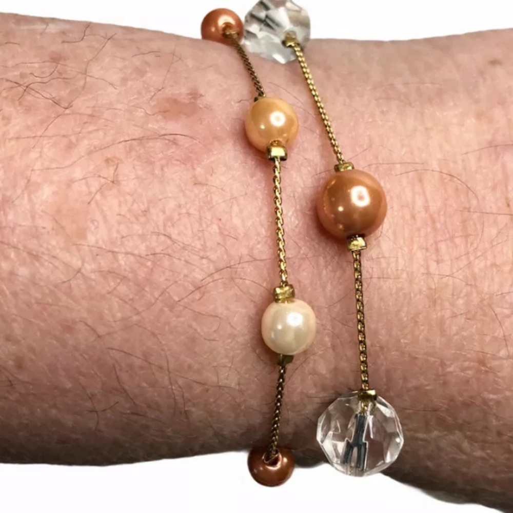 Premier Designs Gold Faux Pearls Crystals Bracelet